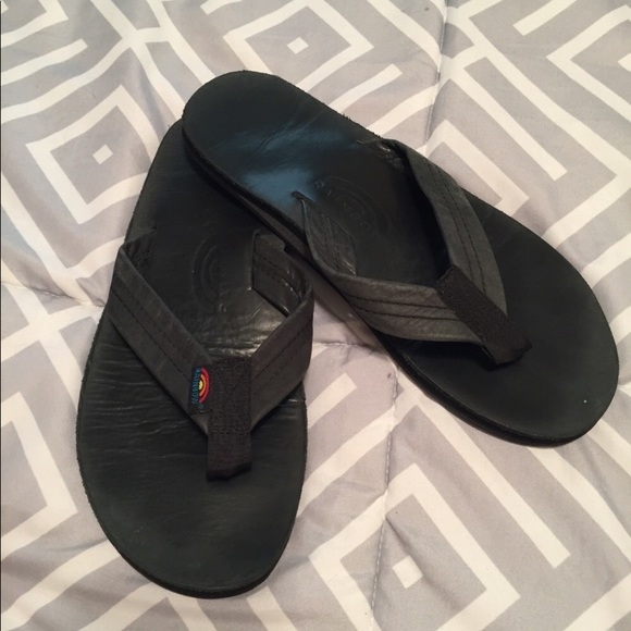 black leather rainbow sandals
